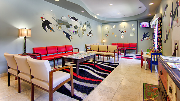 Waiting room for pediatric dentist Dr. Bradley Harris in Conroe, TX